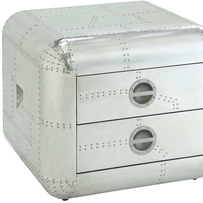 22’ Silver Aluminum Aviator Trunk Style Square End Table With Two Drawers - End-Side Tables