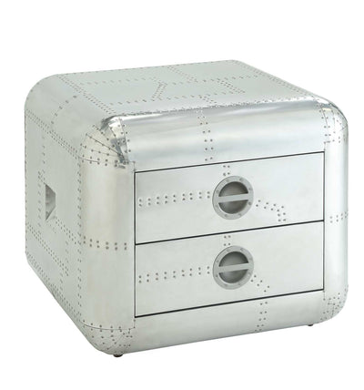 22’ Silver Aluminum Aviator Trunk Style Square End Table With Two Drawers - End-Side Tables