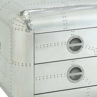 22’ Silver Aluminum Aviator Trunk Style Square End Table With Two Drawers - End-Side Tables