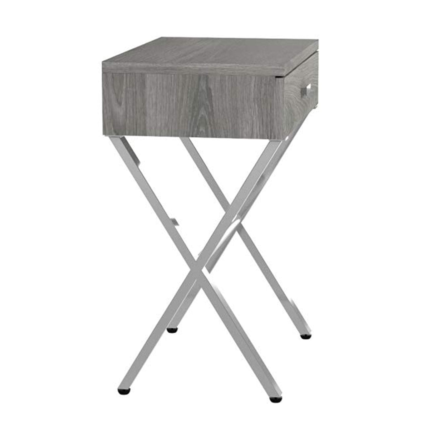22’ Silver And White End Table With Drawer - Dark Taupe,Chrome - End-Side Tables