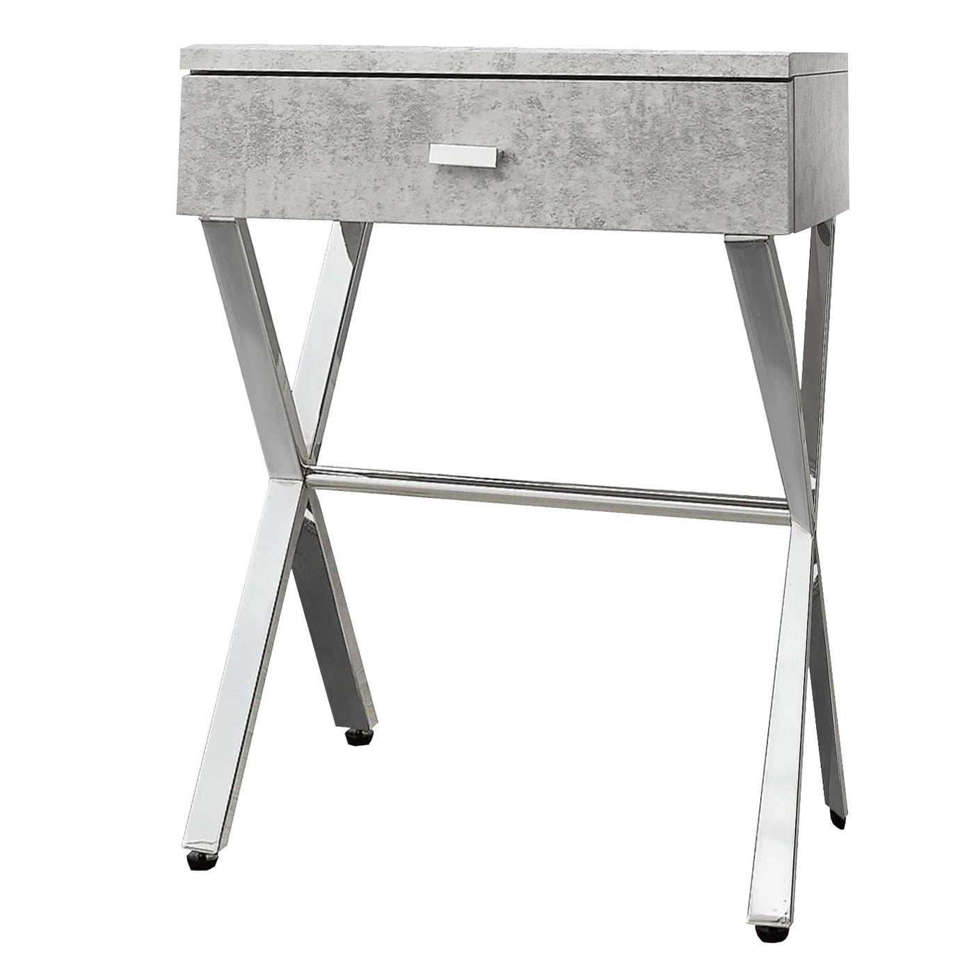 22’ Silver And White End Table With Drawer - Grey,Chrome - End-Side Tables