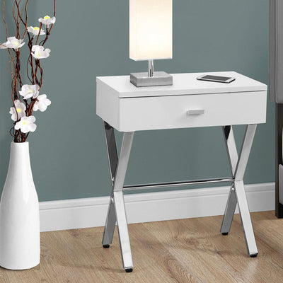 22’ Silver And White End Table With Drawer - White,Chrome - End-Side Tables