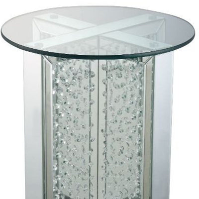 23’ Clear Glass And Mirrored Round End Table With Drawer - End-Side Tables