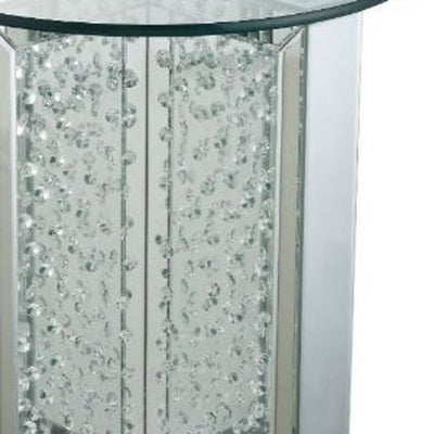 23’ Clear Glass And Mirrored Round End Table With Drawer - End-Side Tables