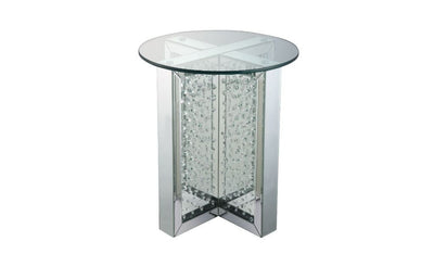 23’ Clear Glass And Mirrored Round End Table With Drawer - End-Side Tables