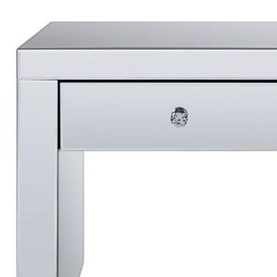 23’ Silver Glass Square End Table With Drawer - End-Side Tables