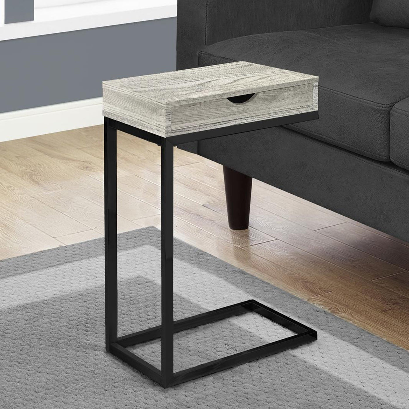 10.25’ X 15.75’ X 24.5’ Grey Finish Drawer And Black Metal Accent Table - Grey,Black - Tray Tables