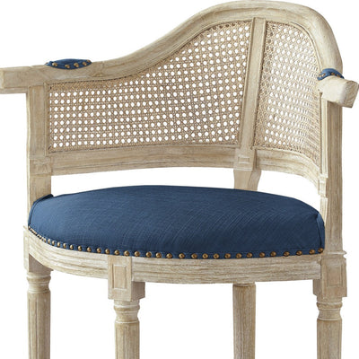 24’ Beige Linen Arm Chair - Navy - Accent Chairs