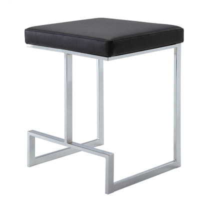 24’ Black And Silver Faux Leather And Steel Backless Counter Height Bar Chair - Bar Chairs