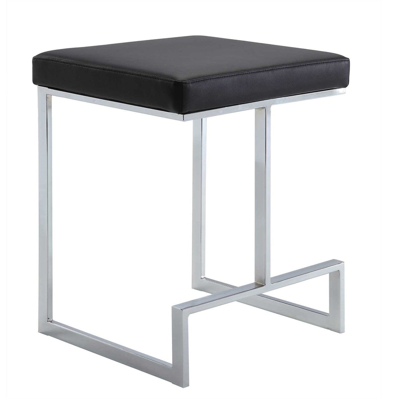 24’ Black And Silver Faux Leather And Steel Backless Counter Height Bar Chair - Bar Chairs