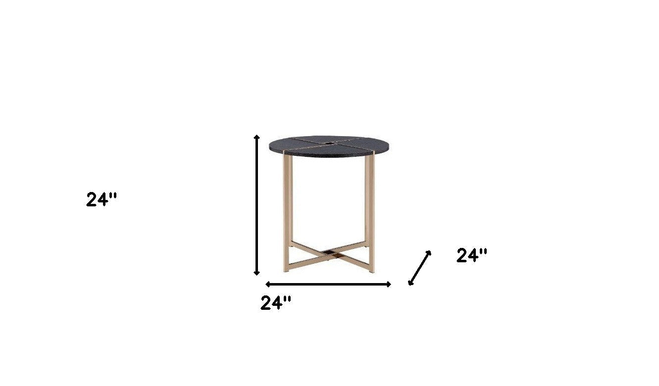 24’ Champagne And Black Manufactured Wood And Metal Round End Table - End-Side Tables