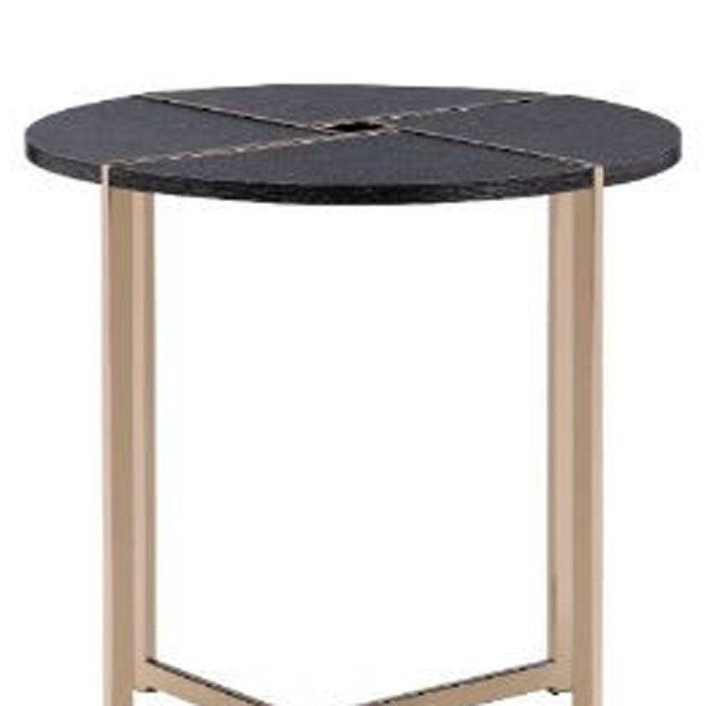 24’ Champagne And Black Manufactured Wood And Metal Round End Table - End-Side Tables