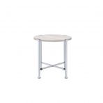 24’’ Chrome And White Oak Manufactured Wood And Metal Round End Table - End-Side Tables