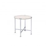 24’’ Chrome And White Oak Manufactured Wood And Metal Round End Table - End-Side Tables