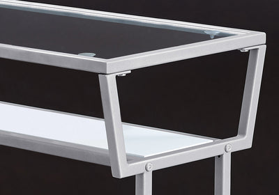 24’ Clear And Silver Glass Console Table With Storage - Console Tables
