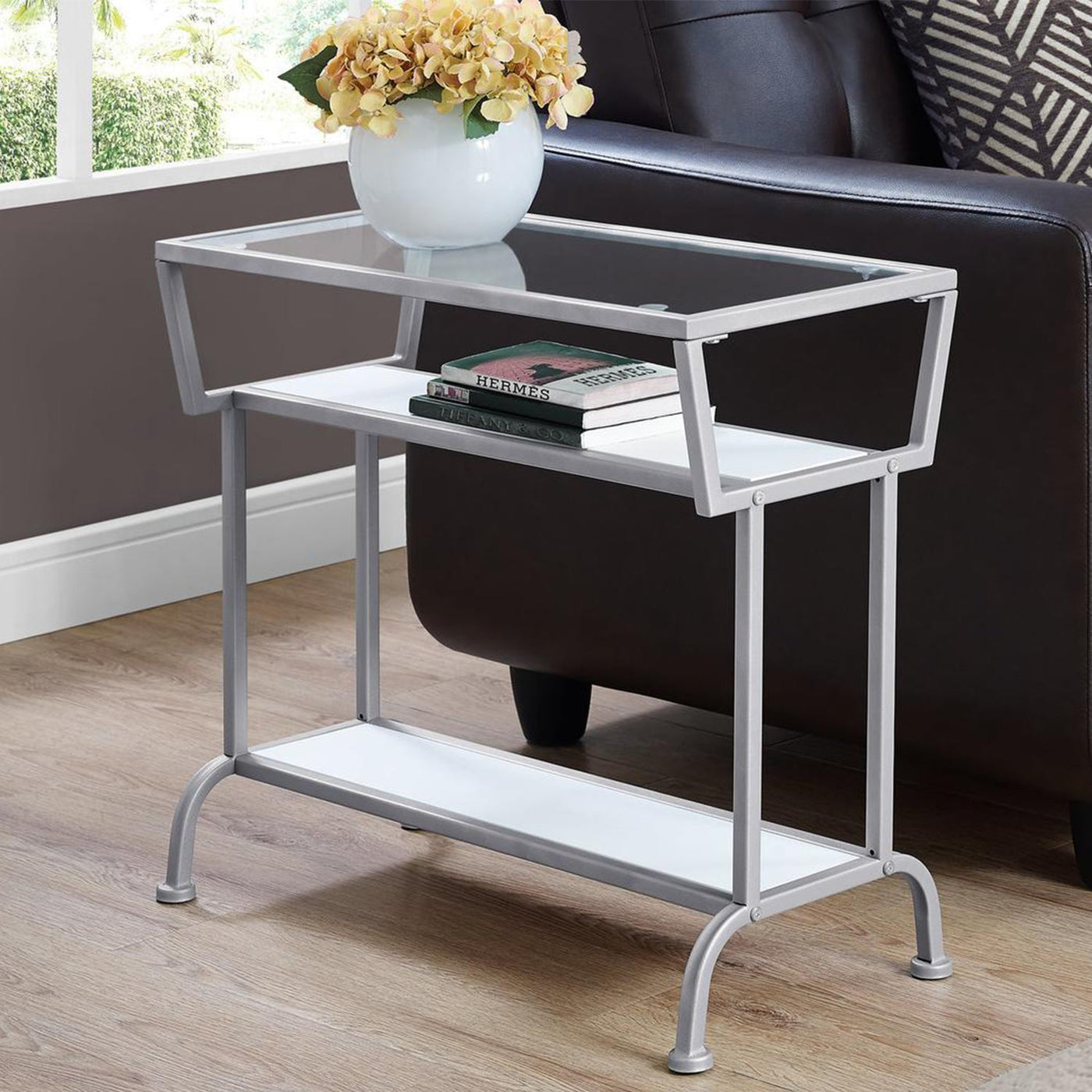 24’’ Clear And Silver Glass Console Table With Storage - Console Tables