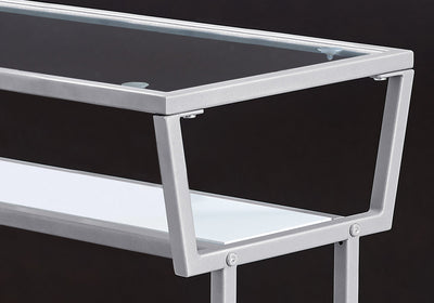 24’’ Clear And Silver Glass Console Table With Storage - Console Tables