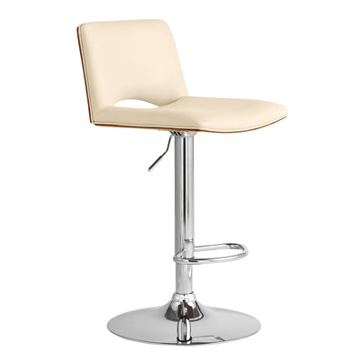 24’’ Cream And Silver Faux Leather Swivel Low Back Adjustable Height Bar Chair - Bar Chairs