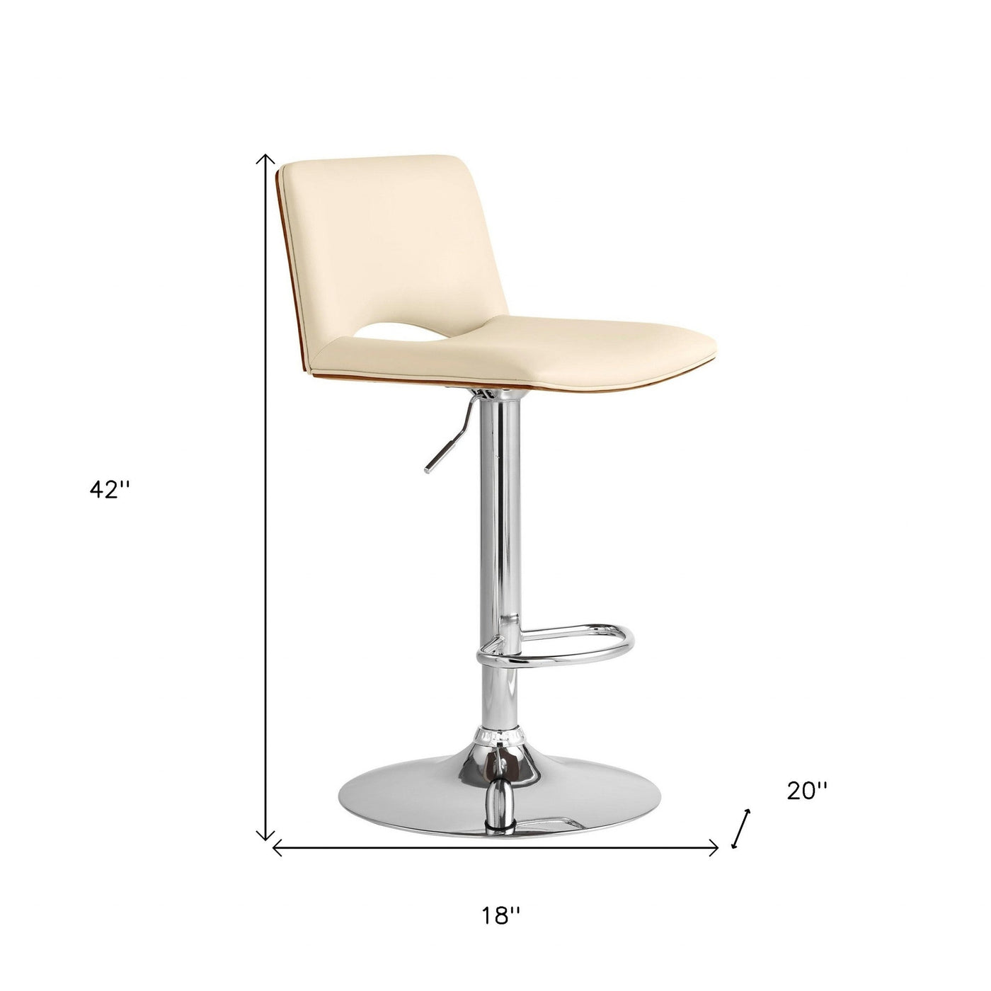 24’’ Cream And Silver Faux Leather Swivel Low Back Adjustable Height Bar Chair - Bar Chairs