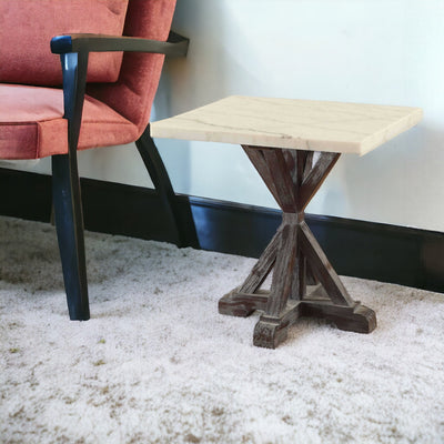 24’ Espresso And White Faux Marble Square End Table - End-Side Tables