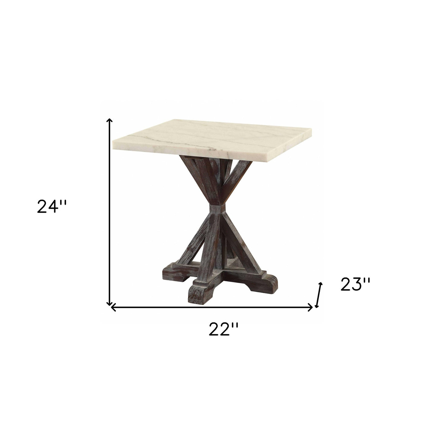24’ Espresso And White Faux Marble Square End Table - End-Side Tables