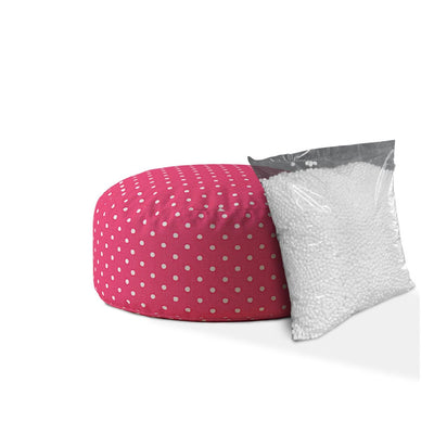 24’ Pink And White Cotton Round Polka Dots Pouf Cover - Ottomans