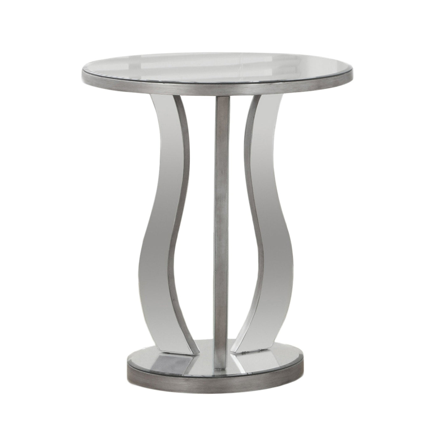 24’ Silver Mirrored Round End Table - End-Side Tables