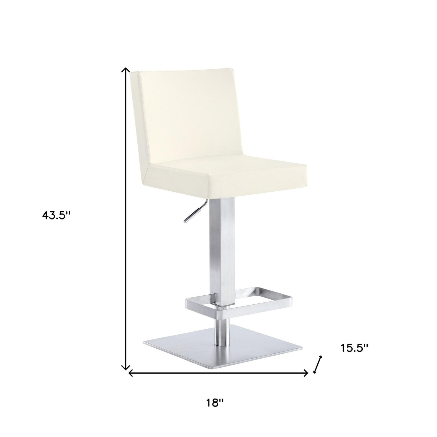 24’ White And Silver Faux Leather And Iron Swivel Adjustable Height Bar Chair - Bar Chairs