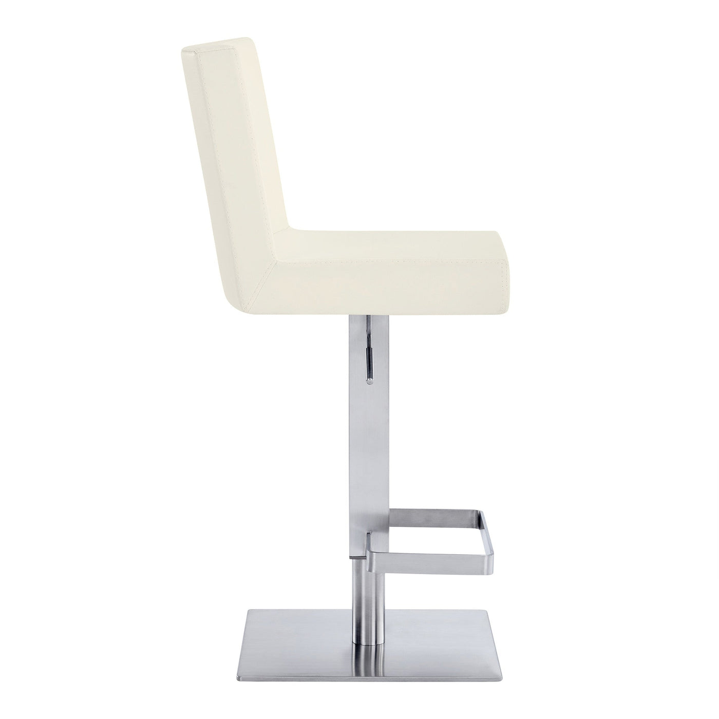 24’ White And Silver Faux Leather And Iron Swivel Adjustable Height Bar Chair - Bar Chairs