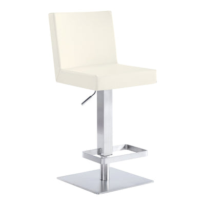 24’ White And Silver Faux Leather And Iron Swivel Adjustable Height Bar Chair - Bar Chairs