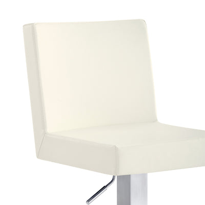 24’ White And Silver Faux Leather And Iron Swivel Adjustable Height Bar Chair - Bar Chairs