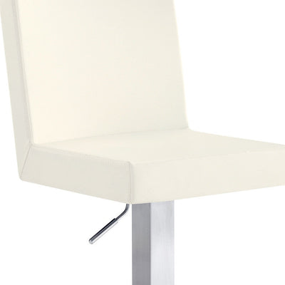 24’ White And Silver Faux Leather And Iron Swivel Adjustable Height Bar Chair - Bar Chairs