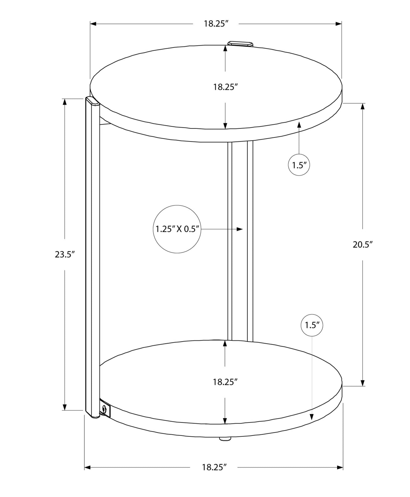 24’ White Round End Table With Shelf - End-Side Tables