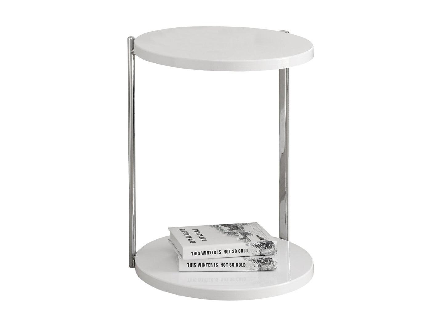 24’ White Round End Table With Shelf - End-Side Tables