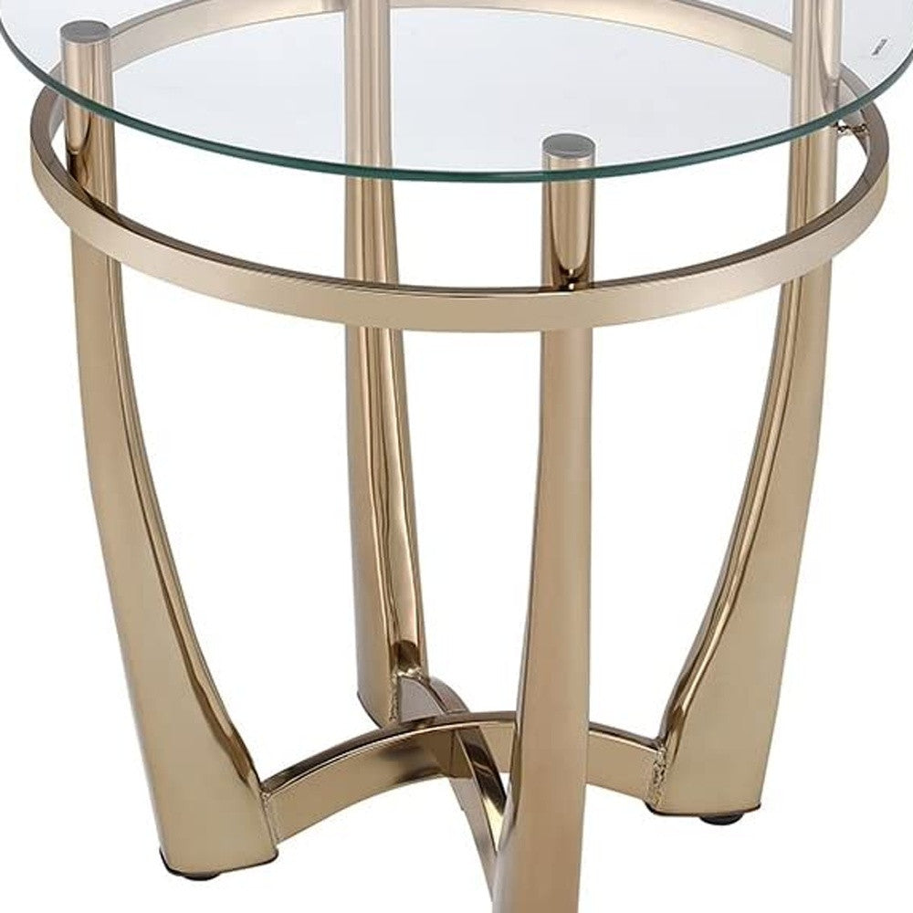 25’ Champagne And Clear Glass Round End Table - End-Side Tables