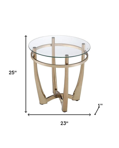 25’ Champagne And Clear Glass Round End Table - End-Side Tables