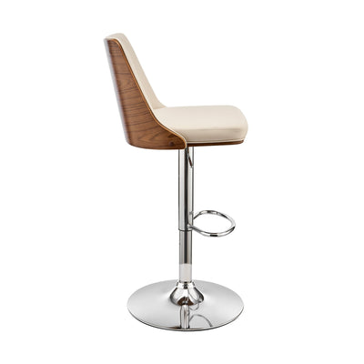 25’’ Cream And Silver Faux Leather And Iron Swivel Adjustable Height Bar Chair - Bar Chairs