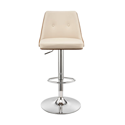 25’’ Cream And Silver Faux Leather And Iron Swivel Adjustable Height Bar Chair - Bar Chairs