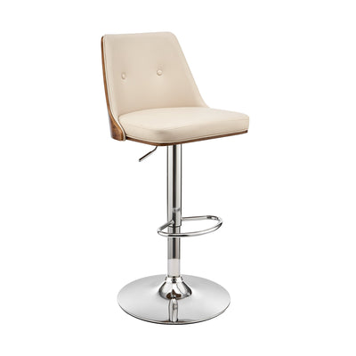 25’ Cream And Silver Faux Leather And Iron Swivel Adjustable Height Bar Chair - Bar Chairs