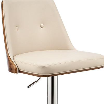 25’ Cream And Silver Faux Leather And Iron Swivel Adjustable Height Bar Chair - Bar Chairs