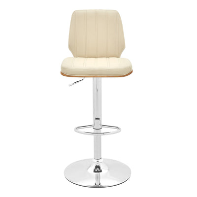 25’ Cream And Silver Faux Leather And Steel Swivel Adjustable Height Bar Chair - Bar Chairs