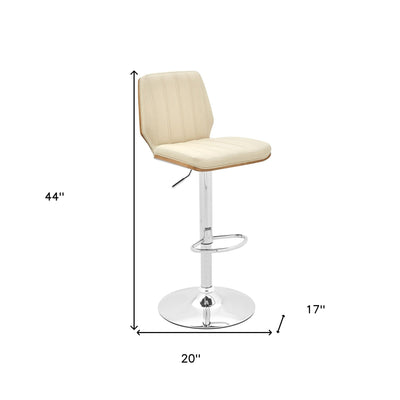 25’ Cream And Silver Faux Leather And Steel Swivel Adjustable Height Bar Chair - Bar Chairs