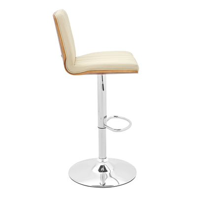 25’ Cream And Silver Faux Leather And Steel Swivel Adjustable Height Bar Chair - Bar Chairs