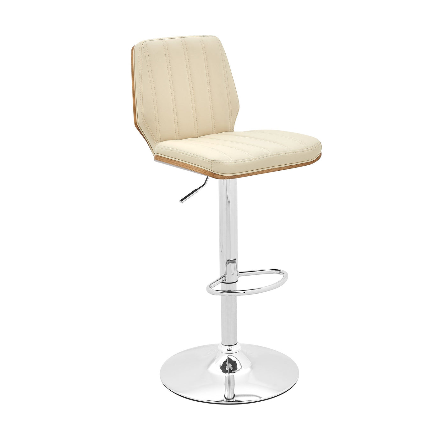 25’ Cream And Silver Faux Leather And Steel Swivel Adjustable Height Bar Chair - Bar Chairs