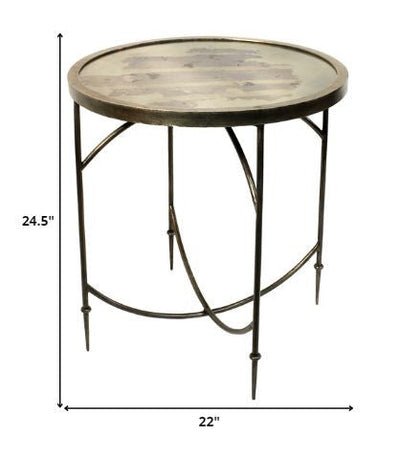 25’ Nickel Iron Round End Table - End-Side Tables