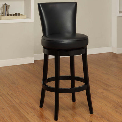 26’ Black And Burnt Umber Solid Wood Swivel Counter Height Bar Chair - Bar Chairs