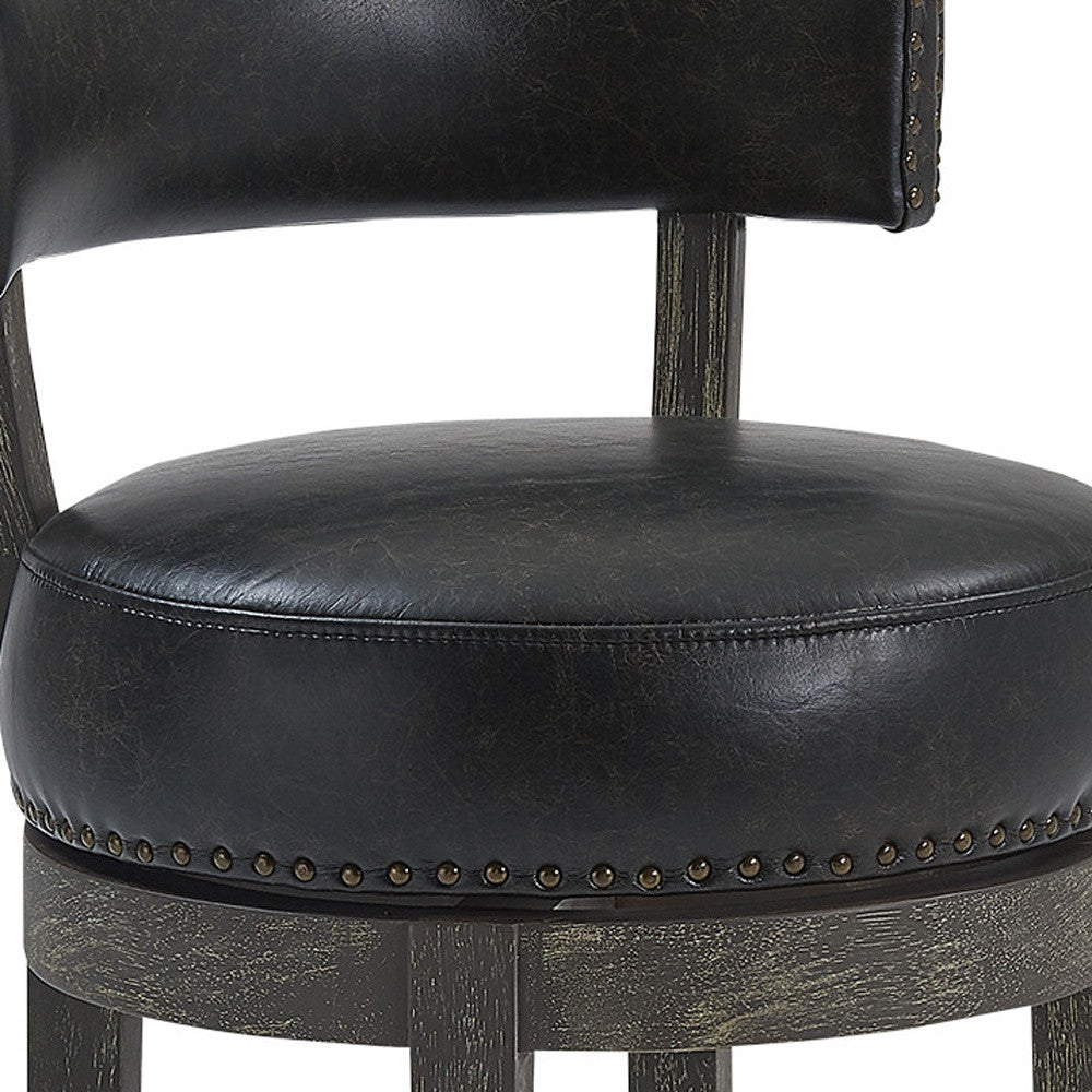 26’’ Black And Dark Gray Faux Leather And Wood Swivel Low Back Counter Height Bar Chair - Bar Chairs