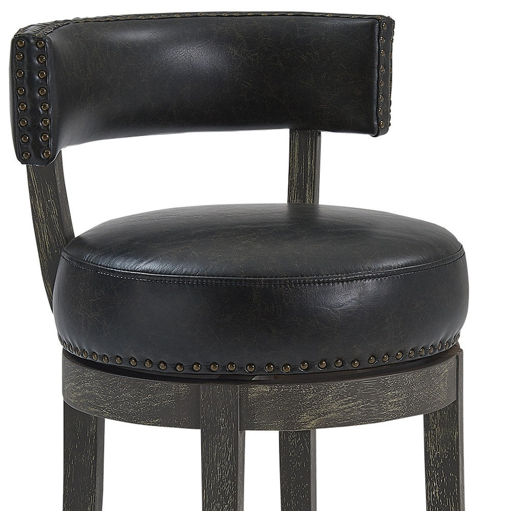 26’’ Black And Dark Gray Faux Leather And Wood Swivel Low Back Counter Height Bar Chair - Bar Chairs