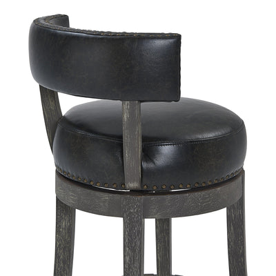 26’ Black And Dark Gray Faux Leather And Wood Swivel Low Back Counter Height Bar Chair - Bar Chairs