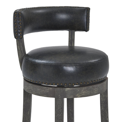 26’’ Black And Dark Gray Faux Leather And Wood Swivel Low Back Counter Height Bar Chair - Bar Chairs